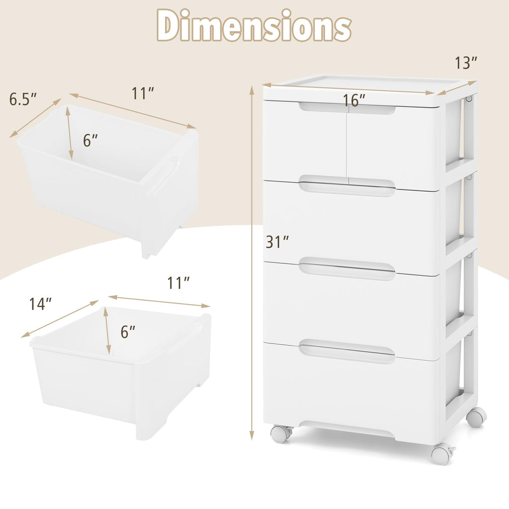White 5 Drawer Rolling Plastic Storage Cart R984