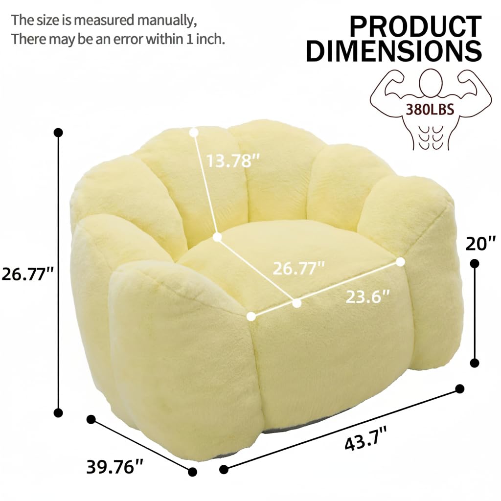 Large Yellow Faux Fur Bean Bag Chair B109853