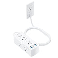 Flat Plug Power Strip with 5 FT Extension Cord, 6 Outlets 3 USB Ports, White G196904
