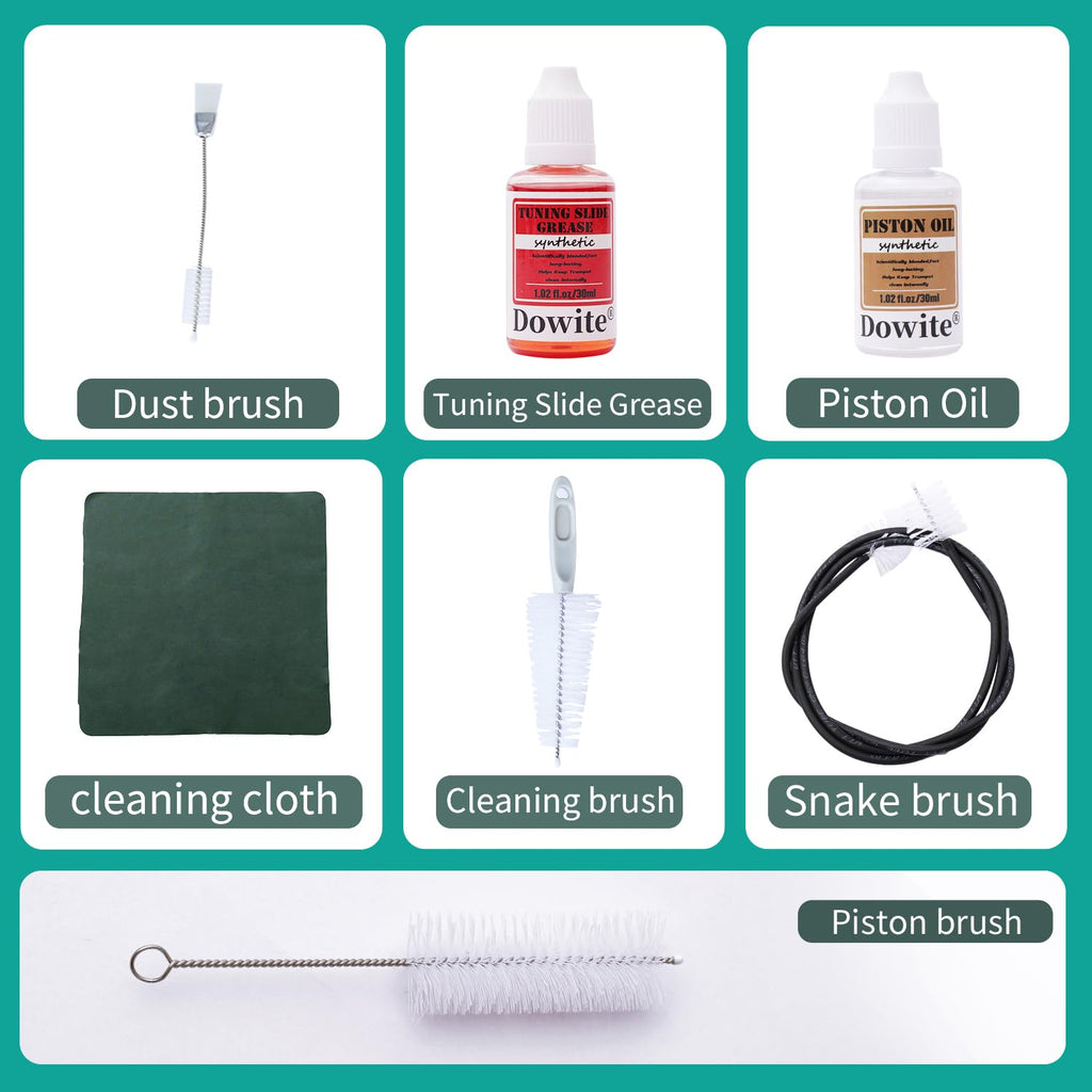 Trumpet Cleaning Kit 6-Piece Valve Oil Slide Grease Mouthpiece Brushes Cloth S8486
