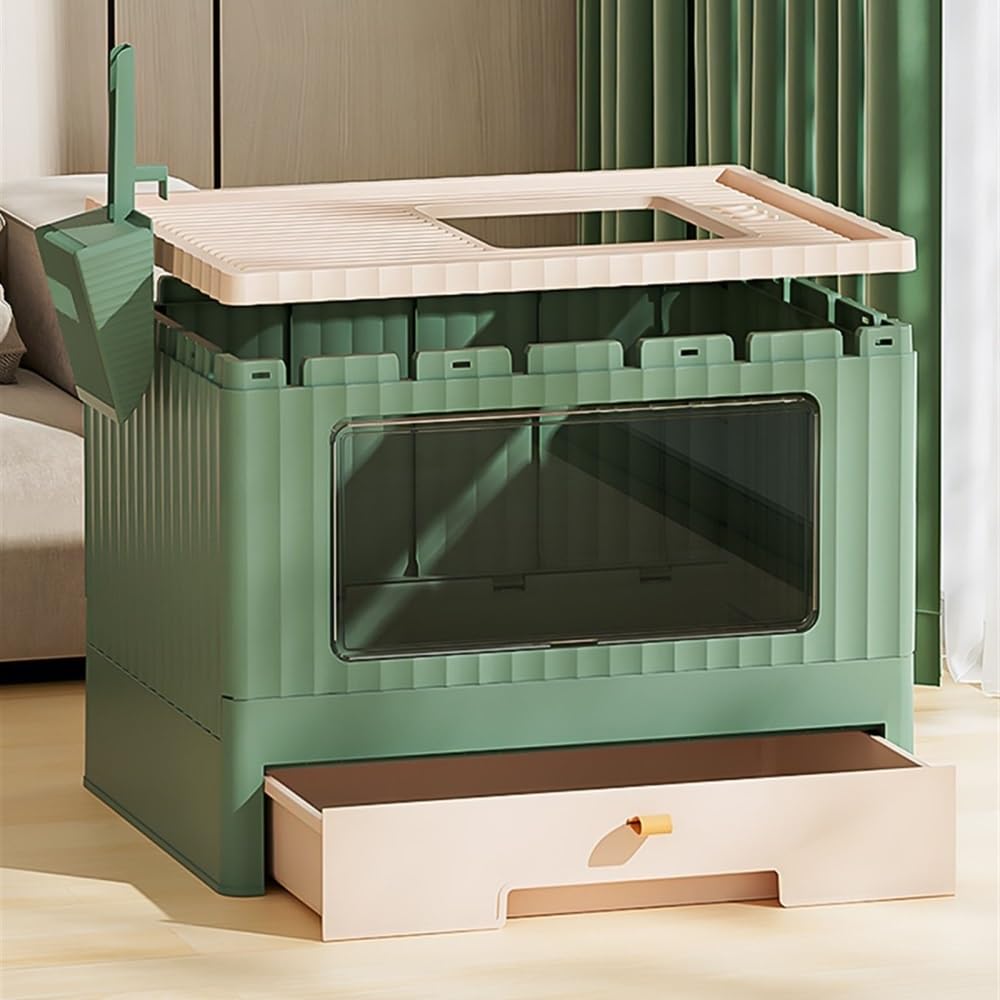 Foldable Enclosed Cat Litter Box with Lid & Scoop F3764