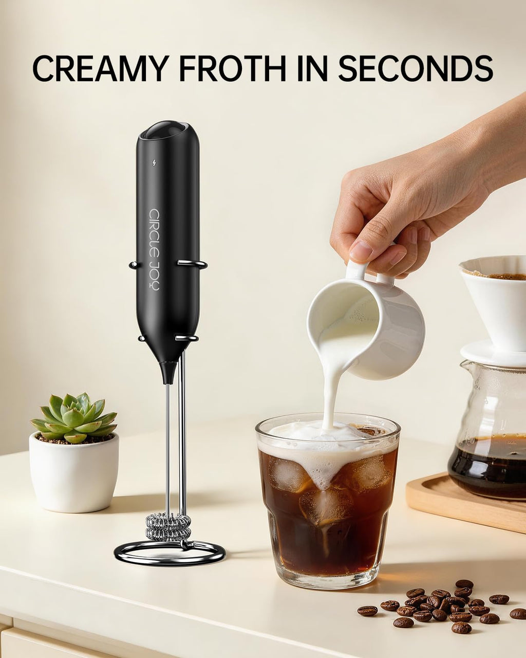 Rechargeable Handheld Milk Frother with Stand A66072