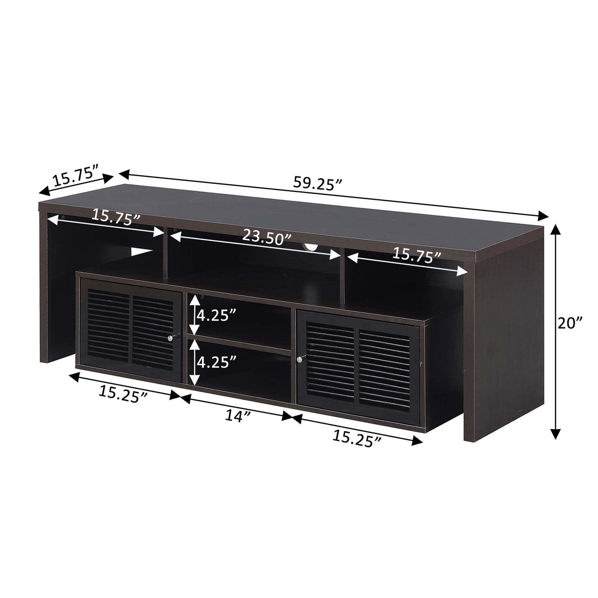 65 inch Espresso TV Stand with Storage Cabinets and Shelves J4790