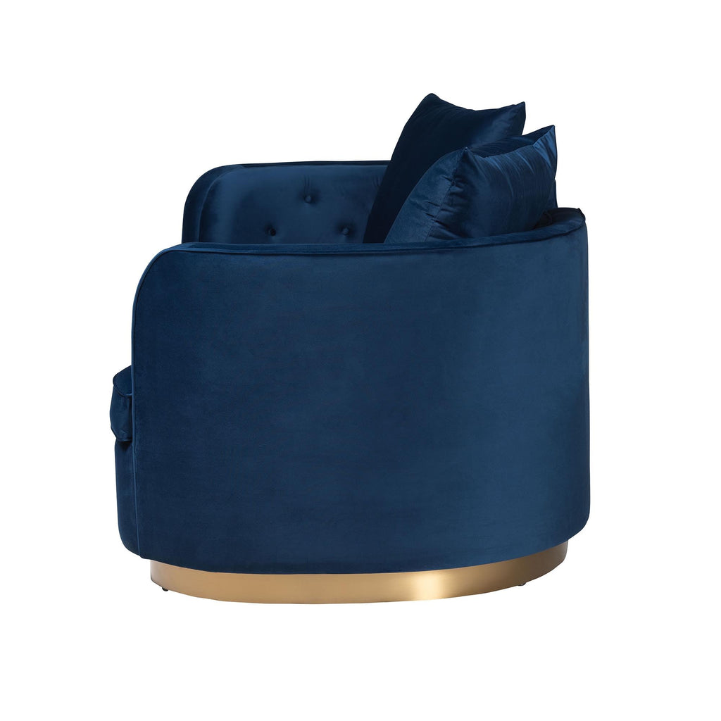 Navy Blue Velvet and Brushed Gold Metal Sofa A151