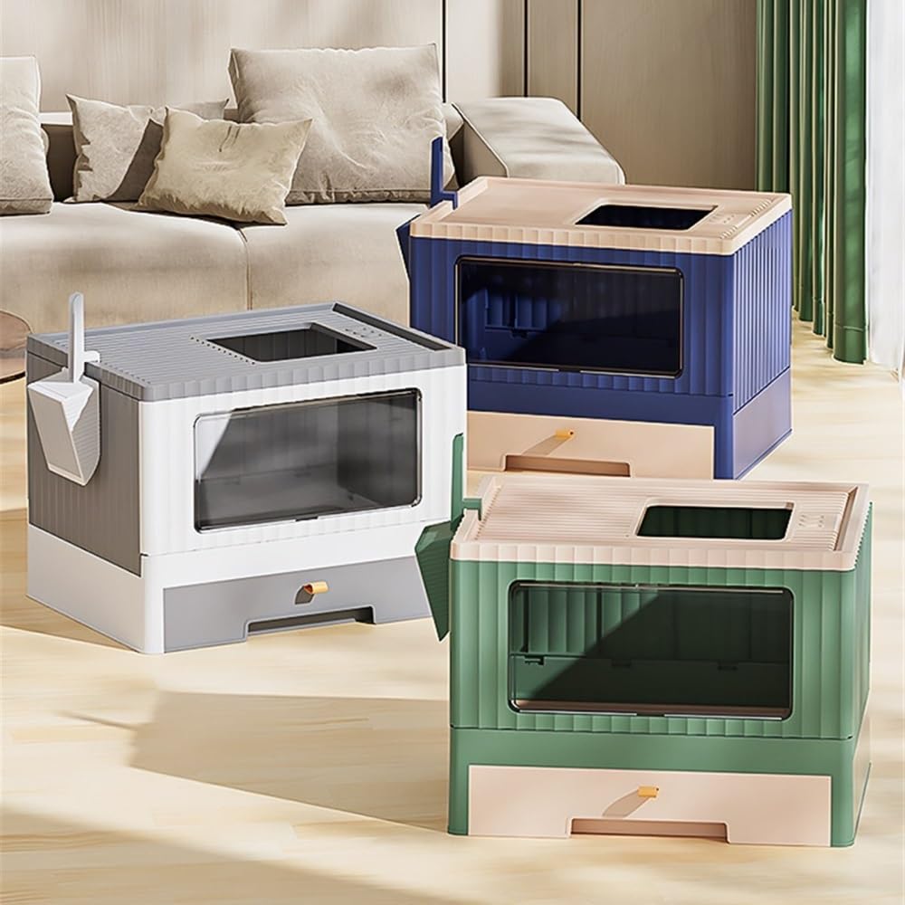Foldable Enclosed Cat Litter Box with Lid & Scoop F3764