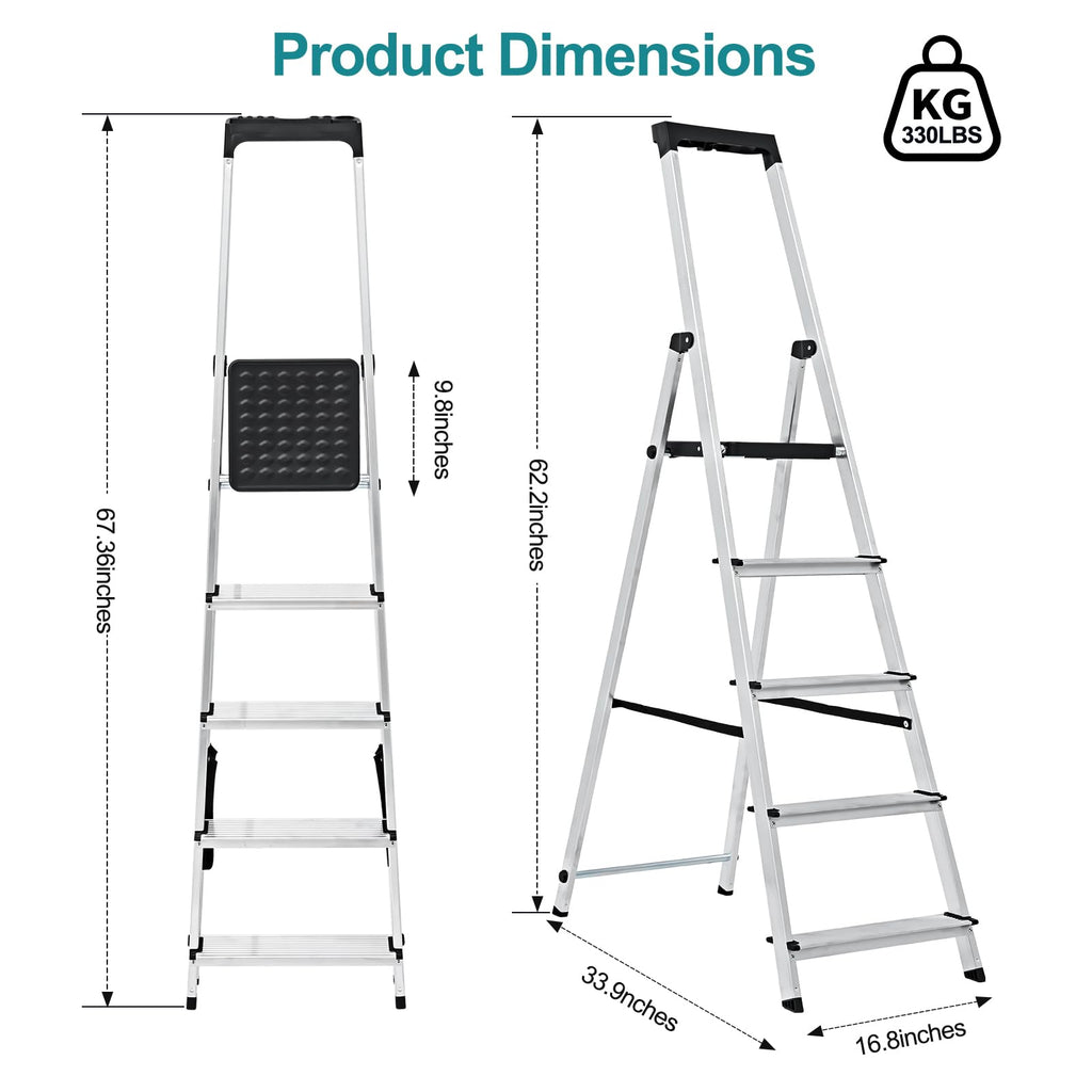 5 Step Aluminum Folding Step Stool B3660