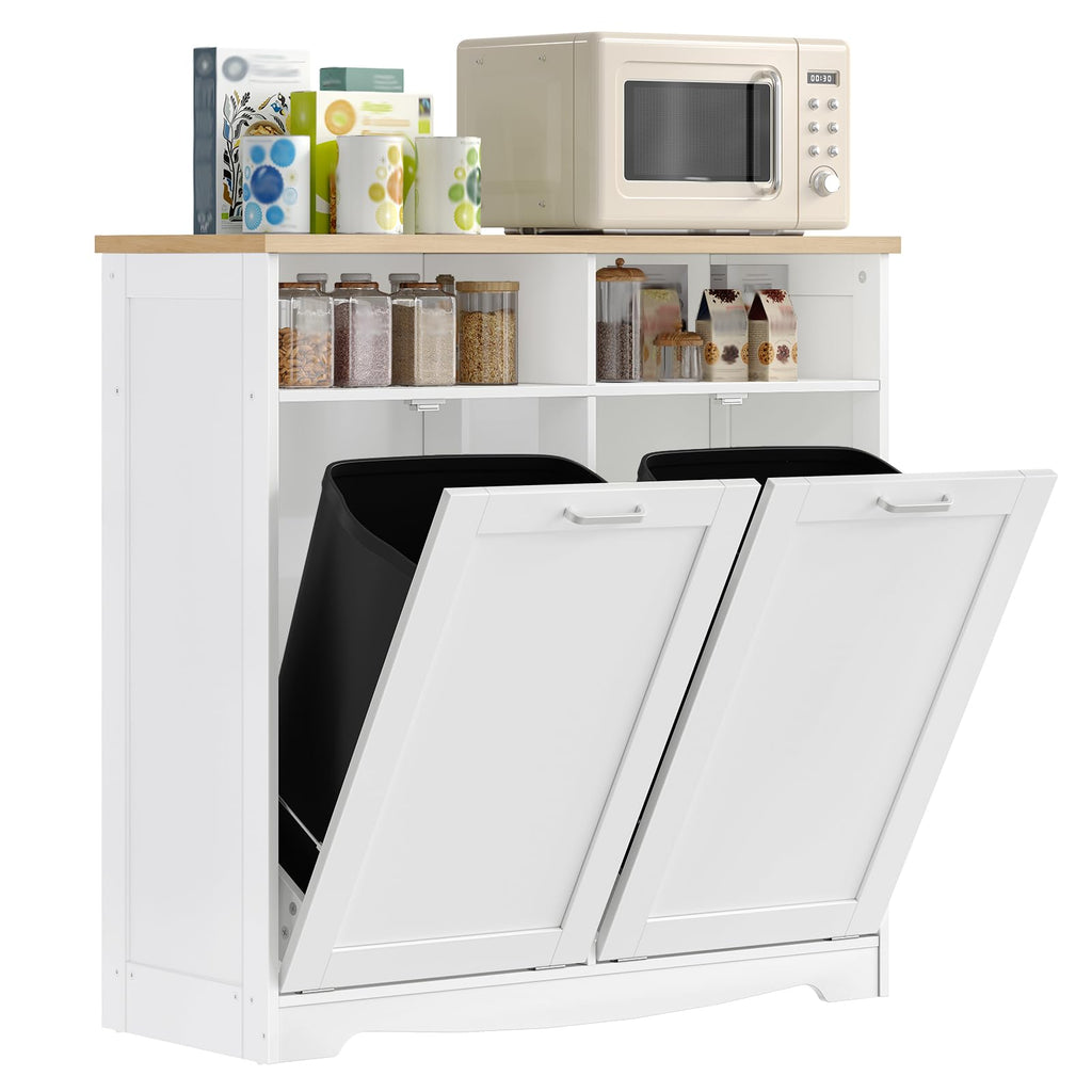 White Double Tilt Out Trash Can Cabinet T897
