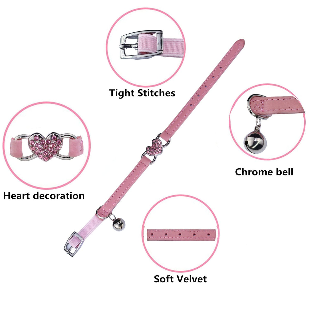 Pink Cat Collar with Safety Belt and Bell E870