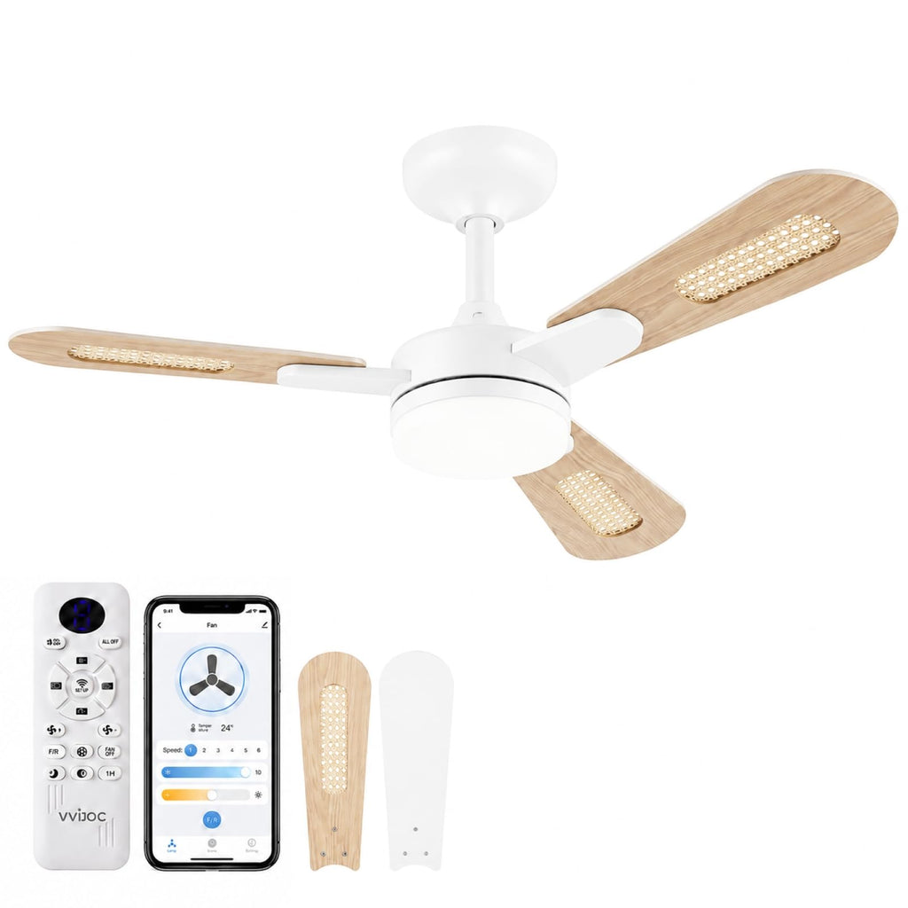 42 inch White Flush Mount Ceiling Fan with Lights and Remote N788425