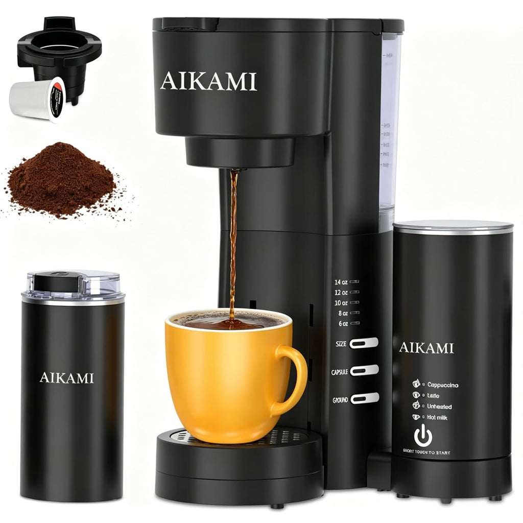 4 IN 1 Single Serve Coffee Maker with Milk Frother and Coffee Grinder U48948