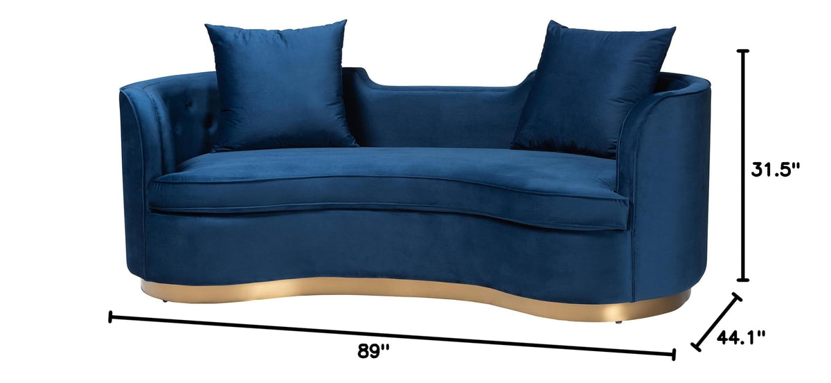 Navy Blue Velvet and Brushed Gold Metal Sofa A151
