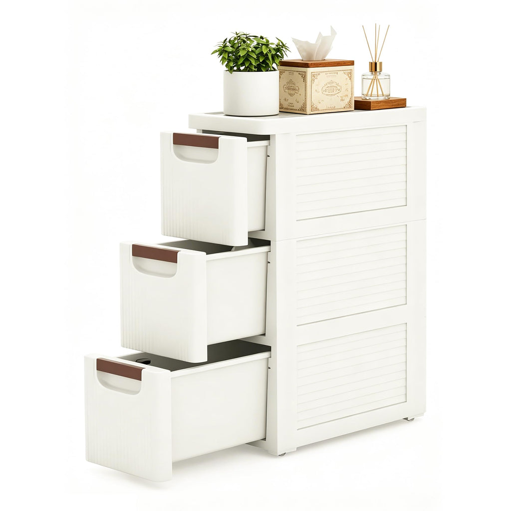 White 3 Drawers Narrow Plastic Bathroom Storage Cabinet Y361