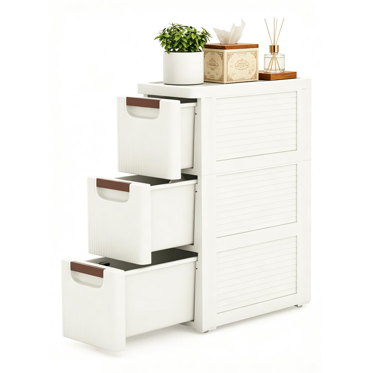 White 3 Drawers Narrow Plastic Bathroom Storage Cabinet Y361