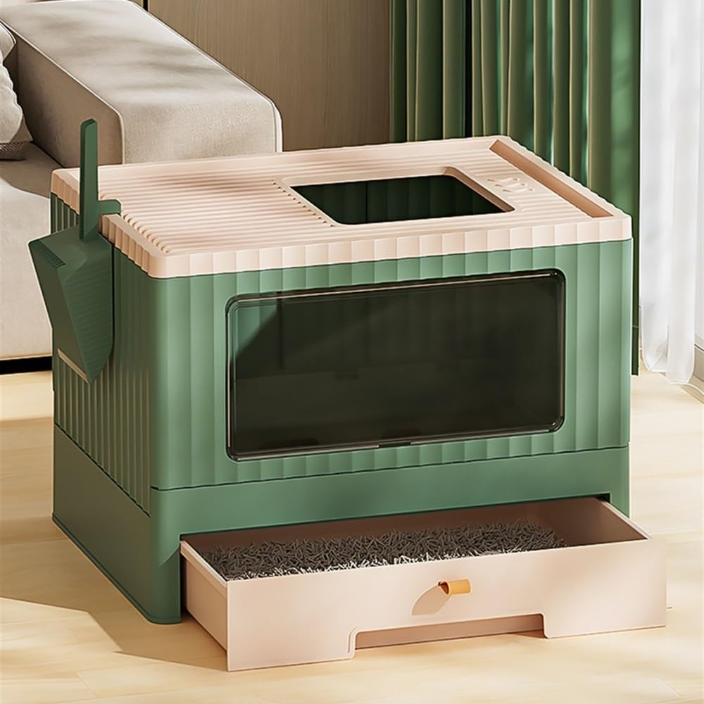 Foldable Enclosed Cat Litter Box with Lid & Scoop F3764