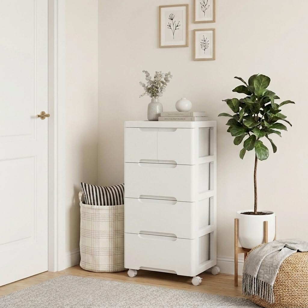 White 5 Drawer Rolling Plastic Storage Cart R984