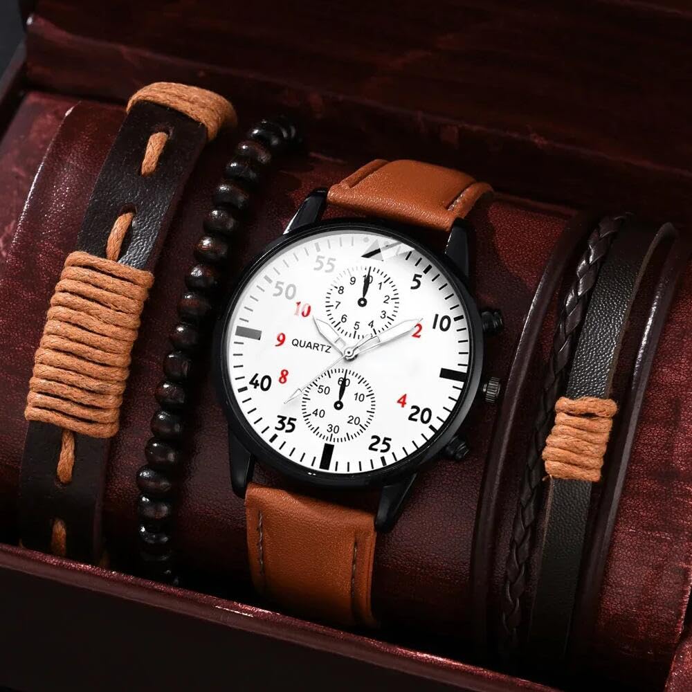 Men Chronograph Leather Strap Analog Quartz Watches B7514