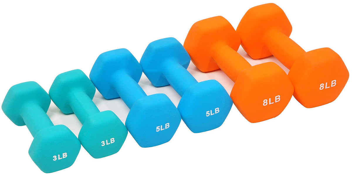 Colored Neoprene Coated Dumbbell Set with Stand, Set of 6 G208