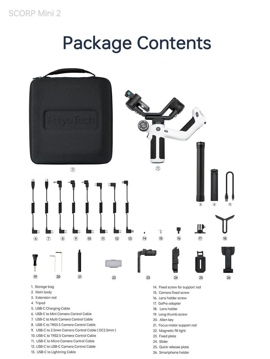 White 3-Axis Camera Stabilizer Gimbal R188