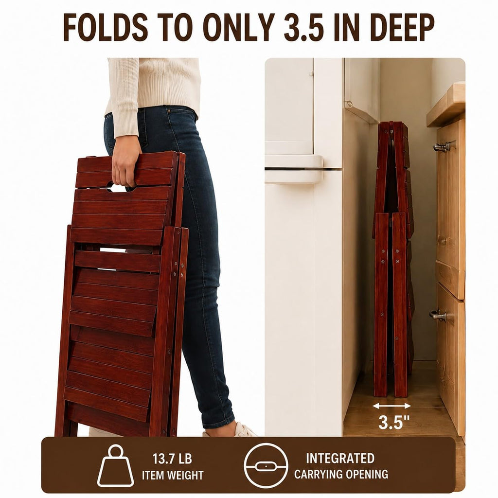 Solid Oak 3 Step Folding Ladder 330 lbs Capacity Wooden Step Stool O631423