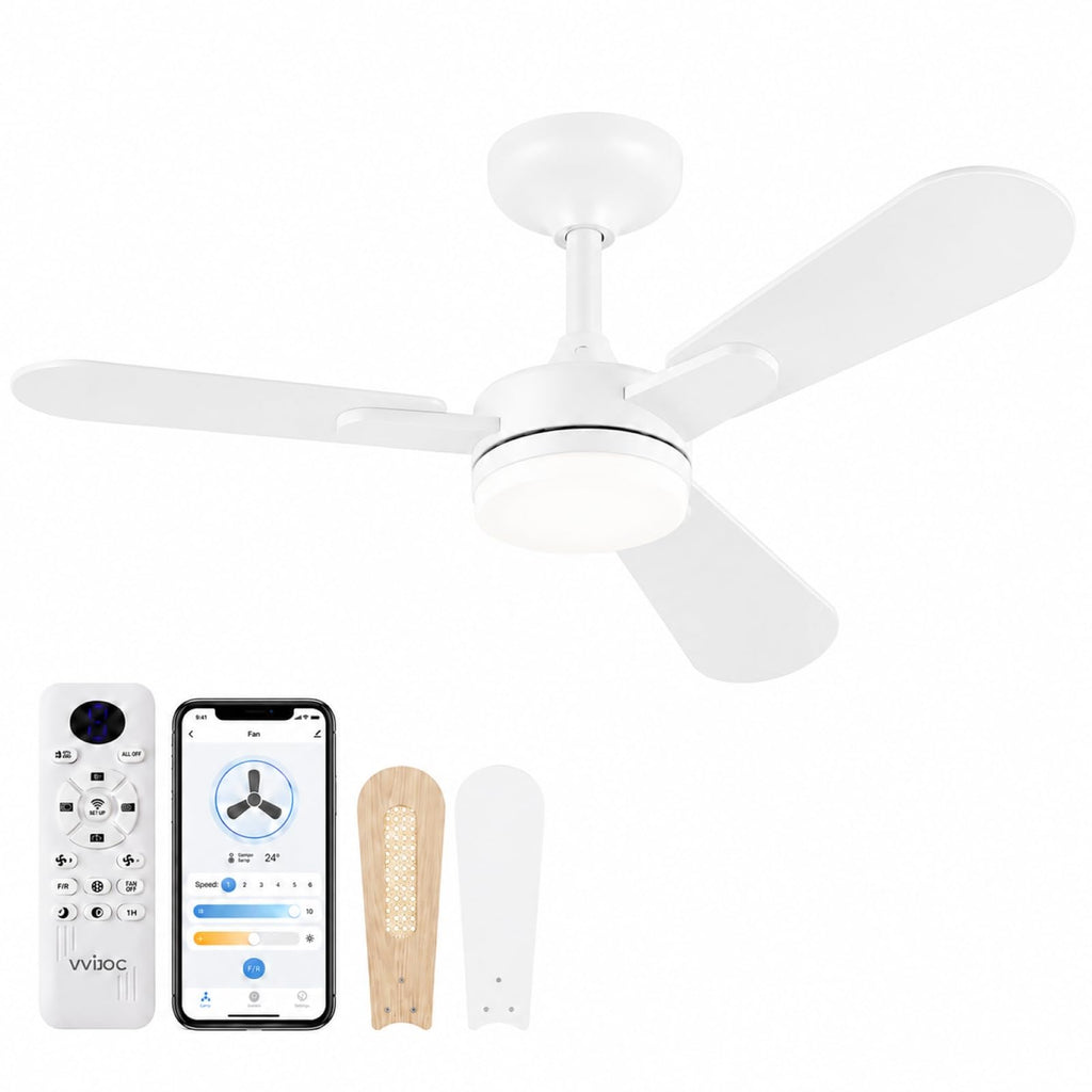 42 inch White Flush Mount Ceiling Fan with Lights and Remote N788425
