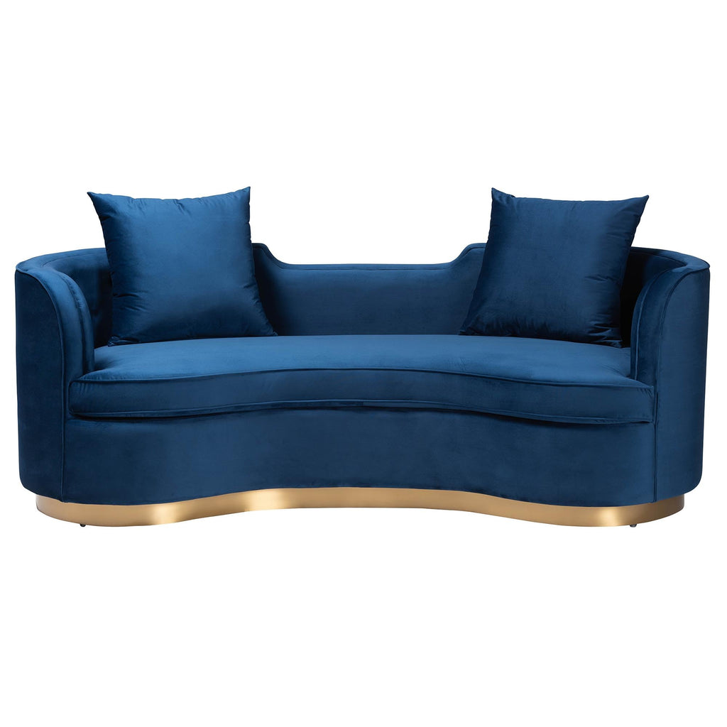Navy Blue Velvet and Brushed Gold Metal Sofa A151