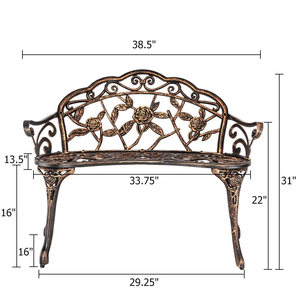 38.5" Metal Rose Bench for 2 Person Seat J825