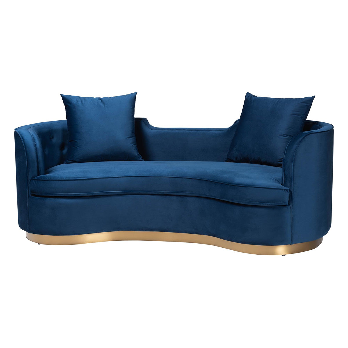 Navy Blue Velvet and Brushed Gold Metal Sofa A151