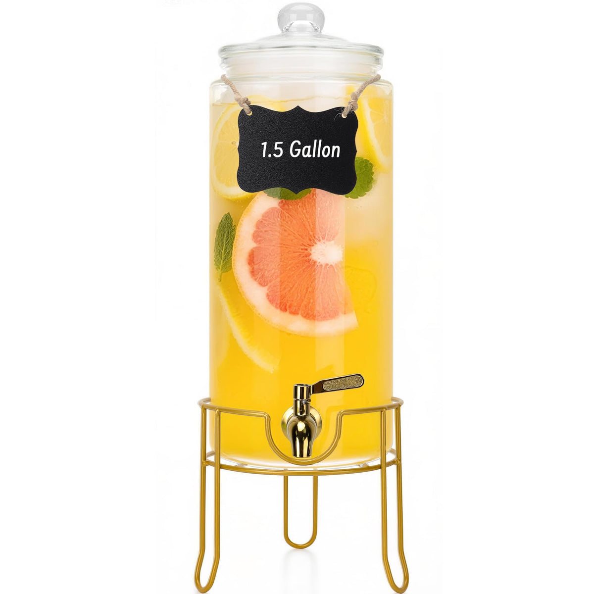 1.5 Gallon Glass Drink Dispensers with Stainless Steel Spigot Y38299