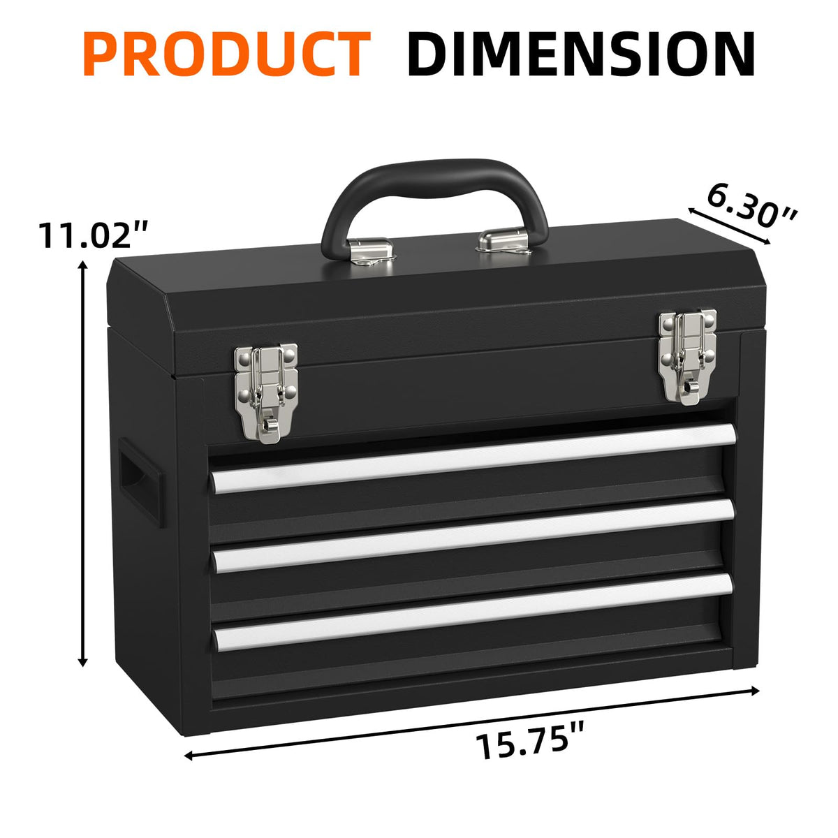 Black 3 Drawer Lockable Metal Tool Box G714574