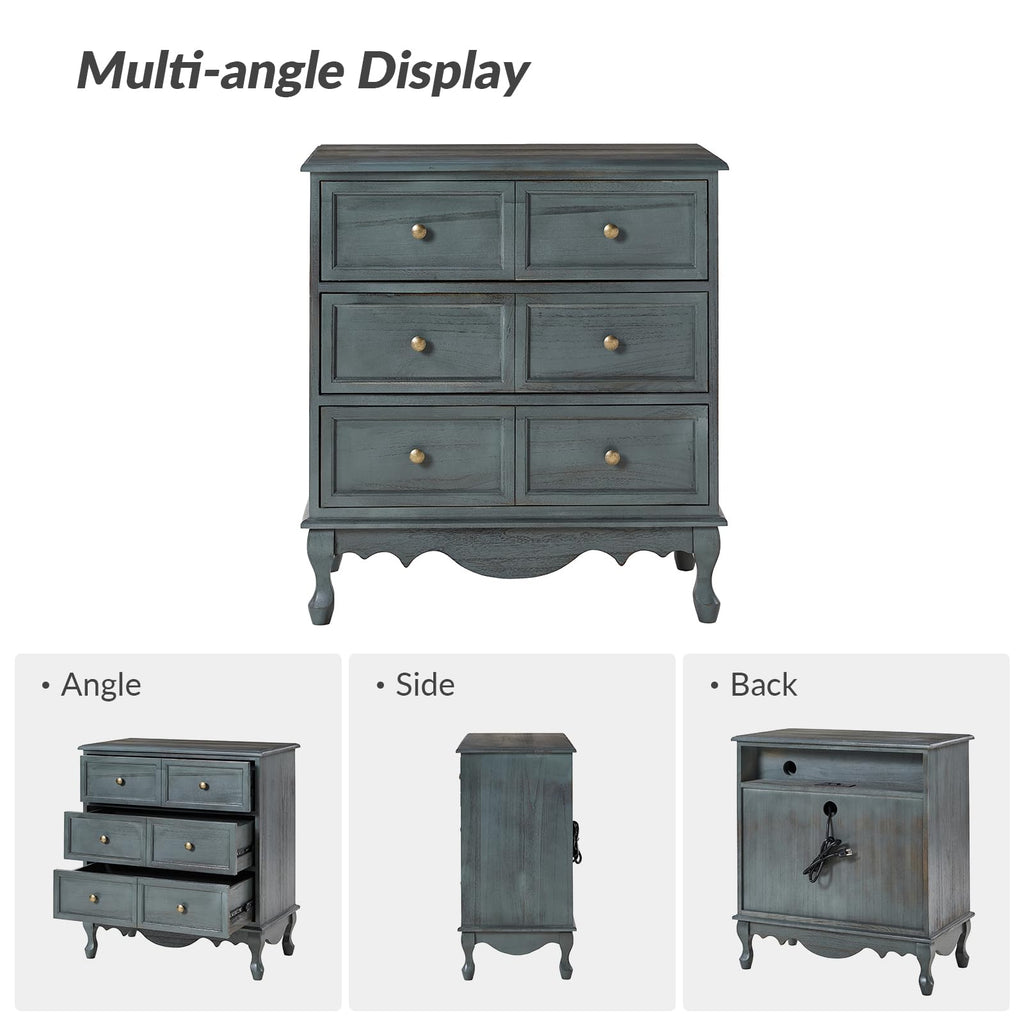 Blue 3-Drawer Nightstand with Charging Station T999275