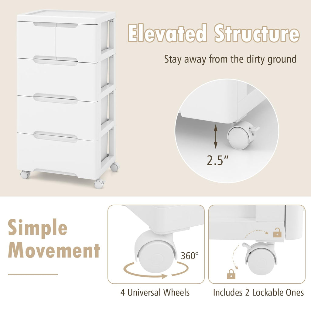 White 5 Drawer Rolling Plastic Storage Cart R984