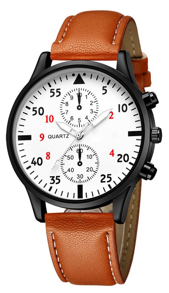 Men Chronograph Leather Strap Analog Quartz Watches B7514