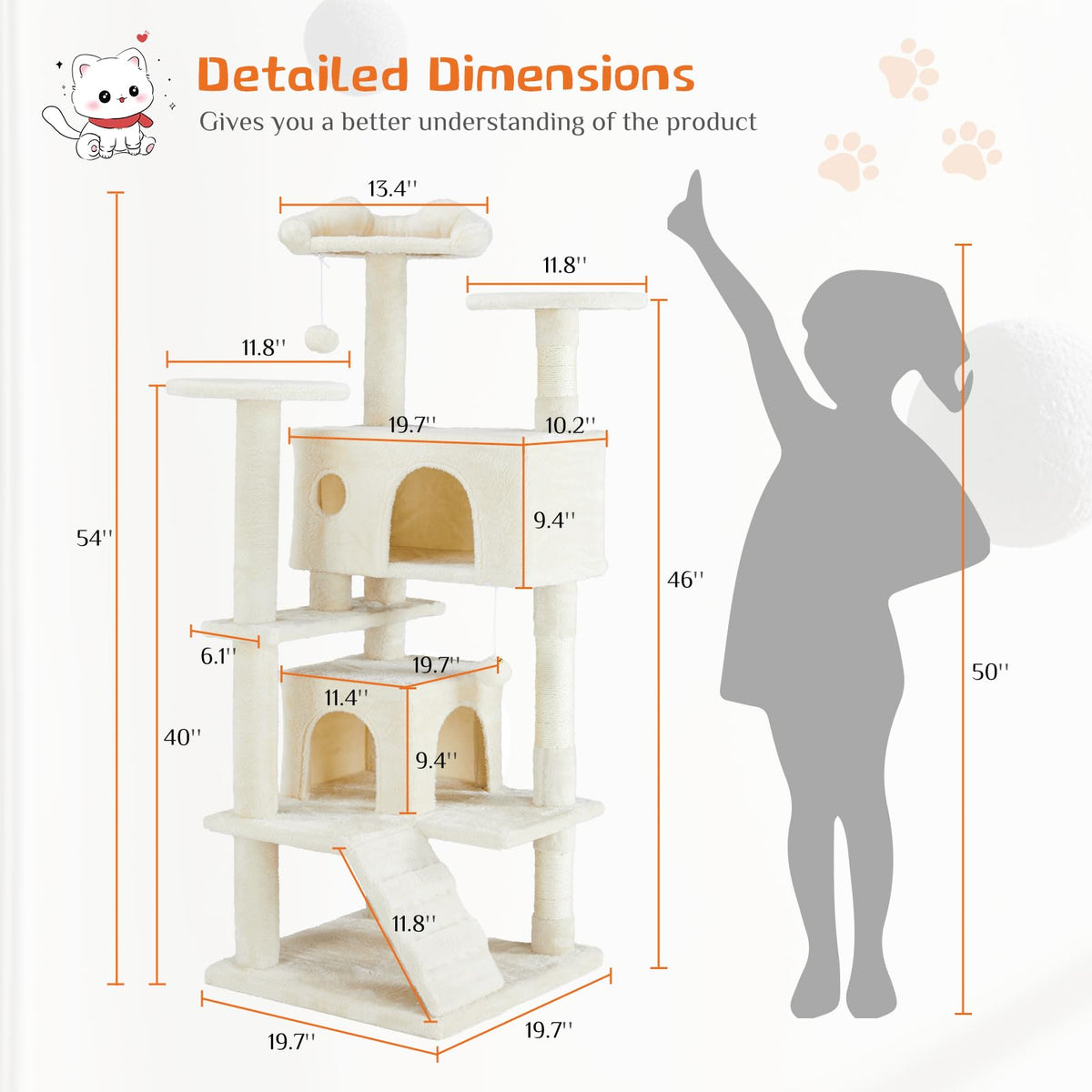 54-inch Cat Tree Tower with Scratching Posts I816665
