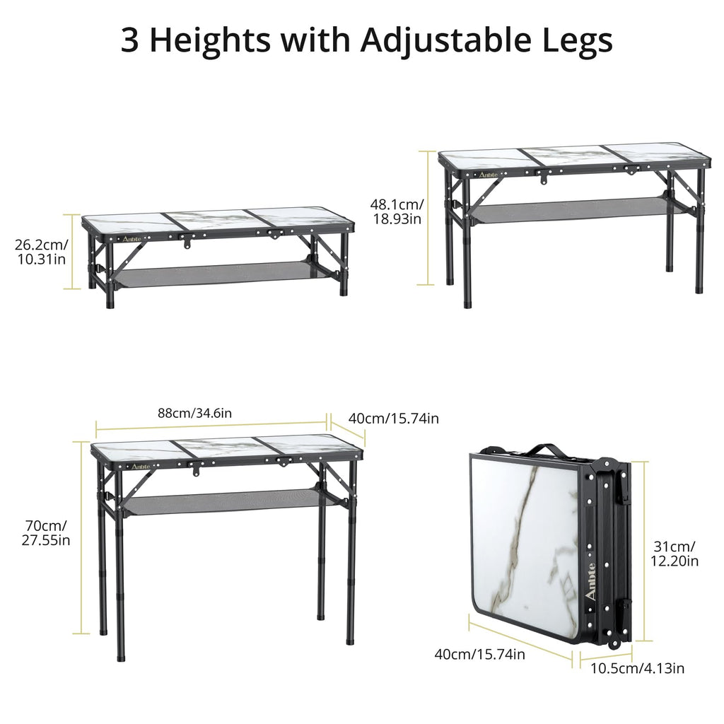3ft Folding Camping Table, 3 Adjustable Height L5335