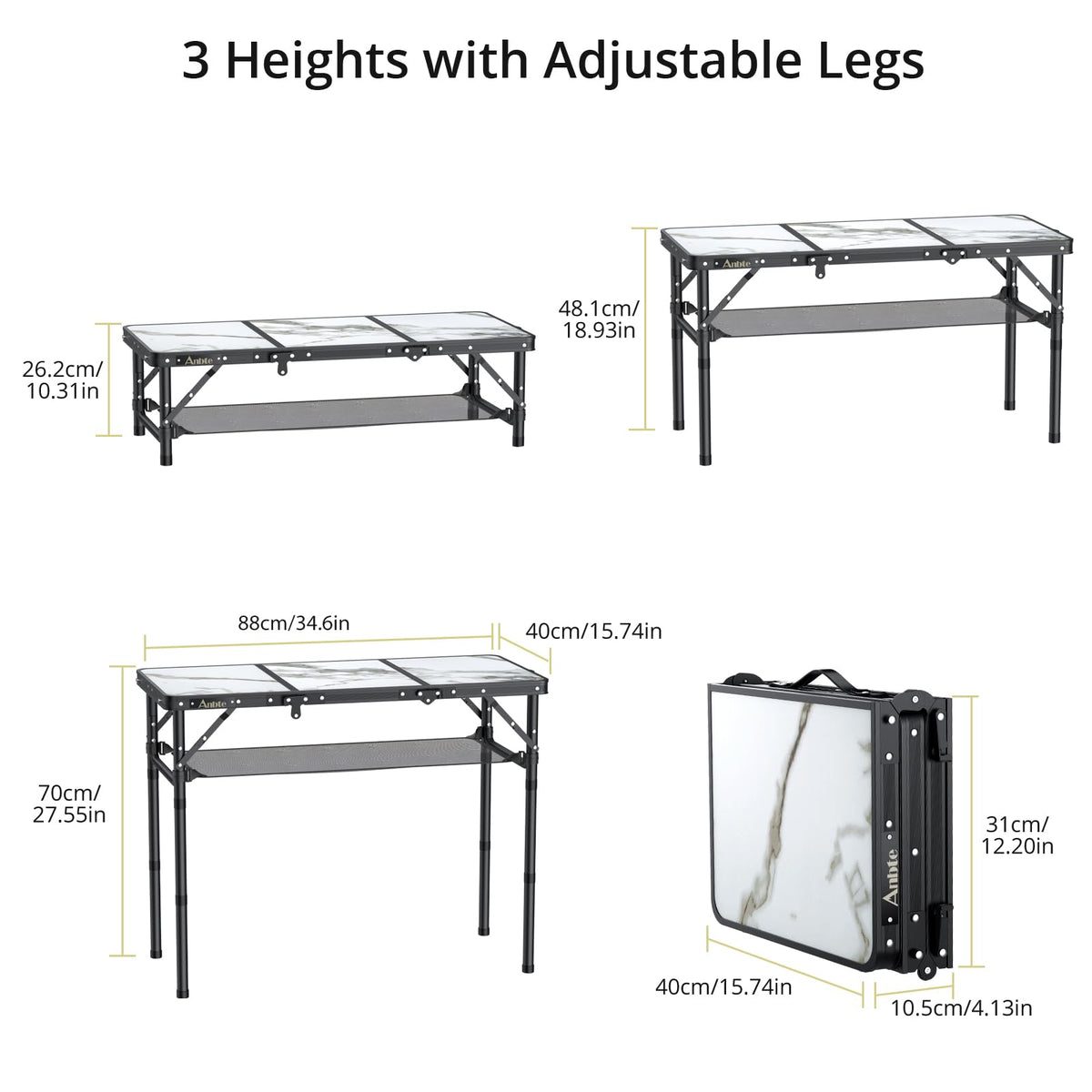 3ft Folding Camping Table, 3 Adjustable Height L5335