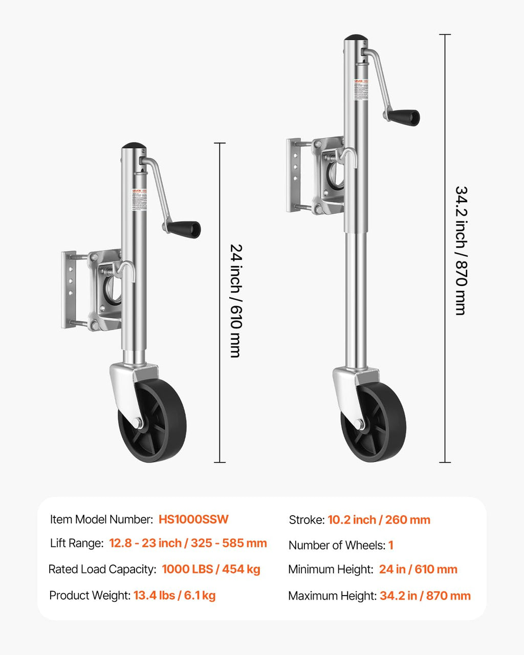 1000 lbs Trailer Jack with Wheel X937