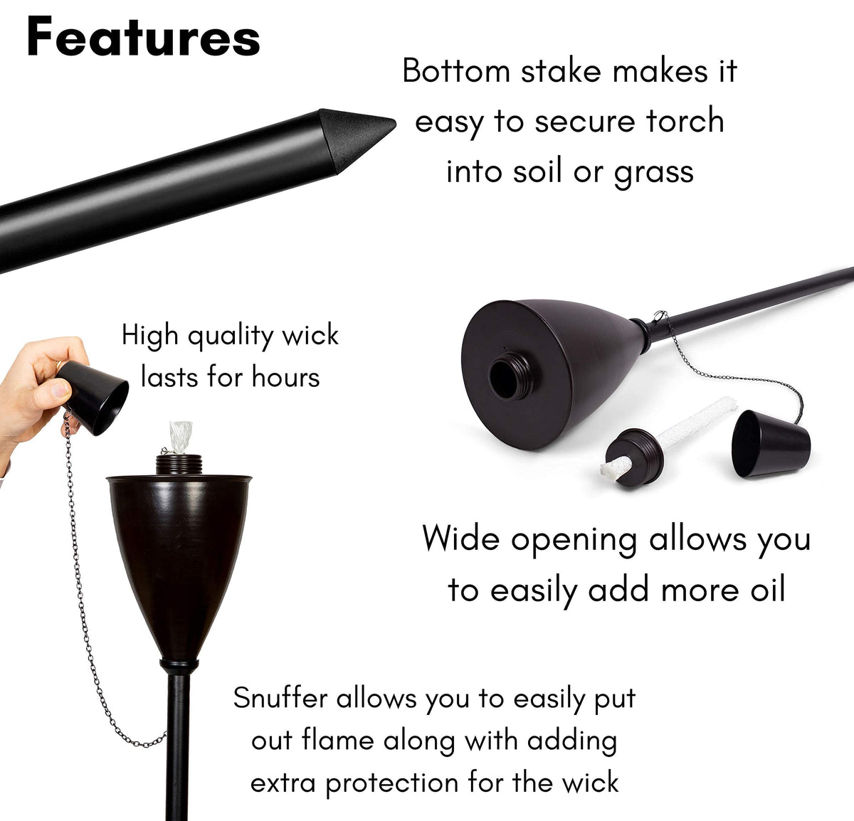 Outdoor Torches, Citronella Oil Compatible, Conical Bronze, 4 Pack C651405