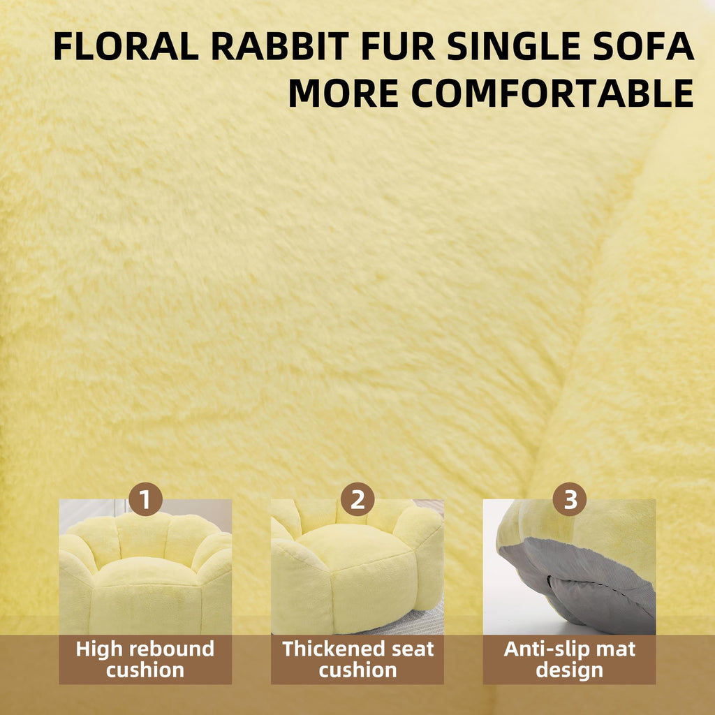 Large Yellow Faux Fur Bean Bag Chair B109853