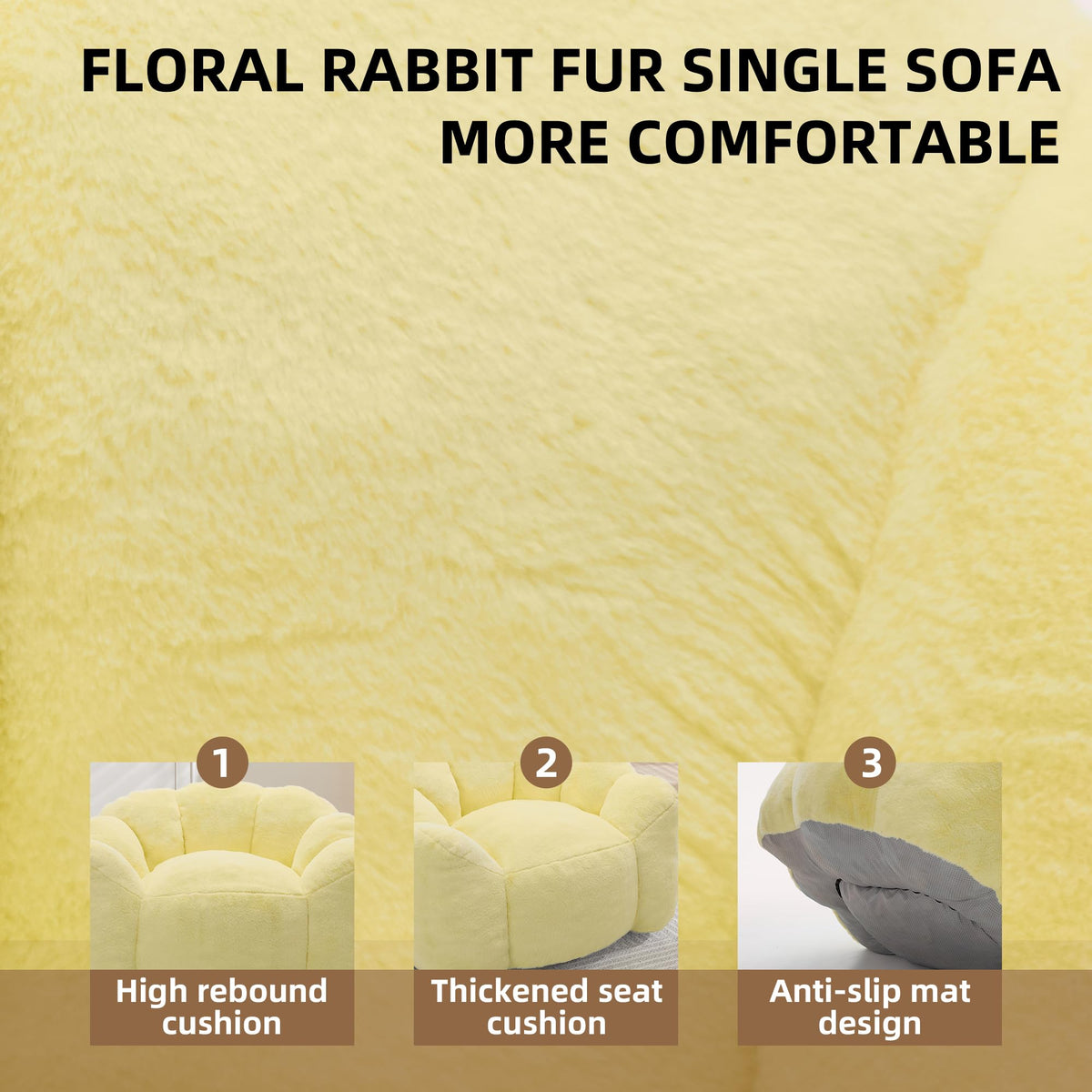 Large Yellow Faux Fur Bean Bag Chair B109853