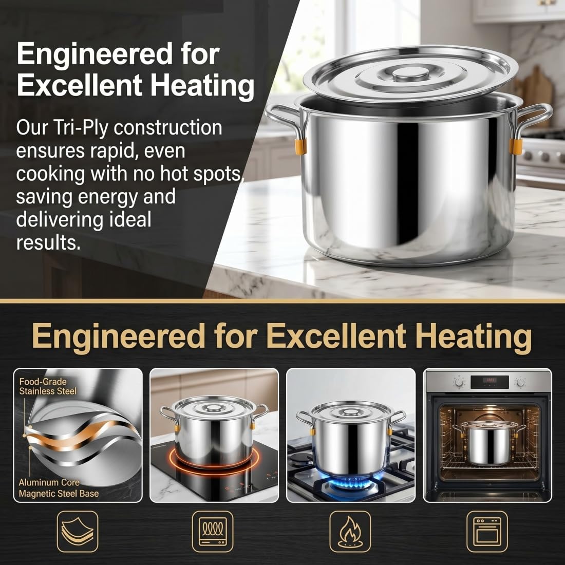 Stainless Steel Stock Pot with Lid V796