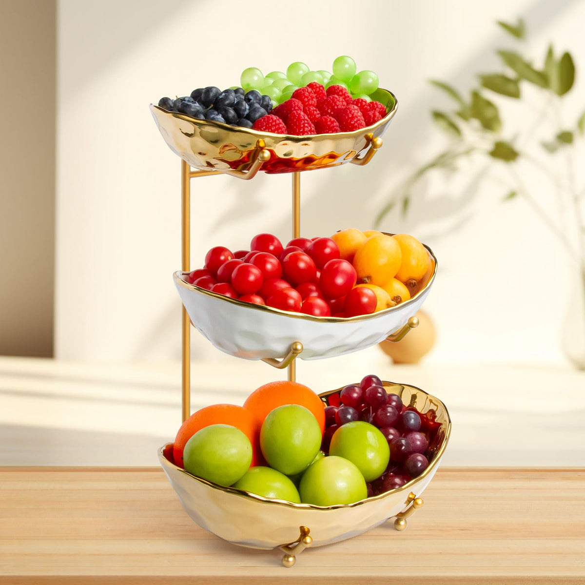 3 Tier Ceramic Fruit Basket with Metal Stand Y222129