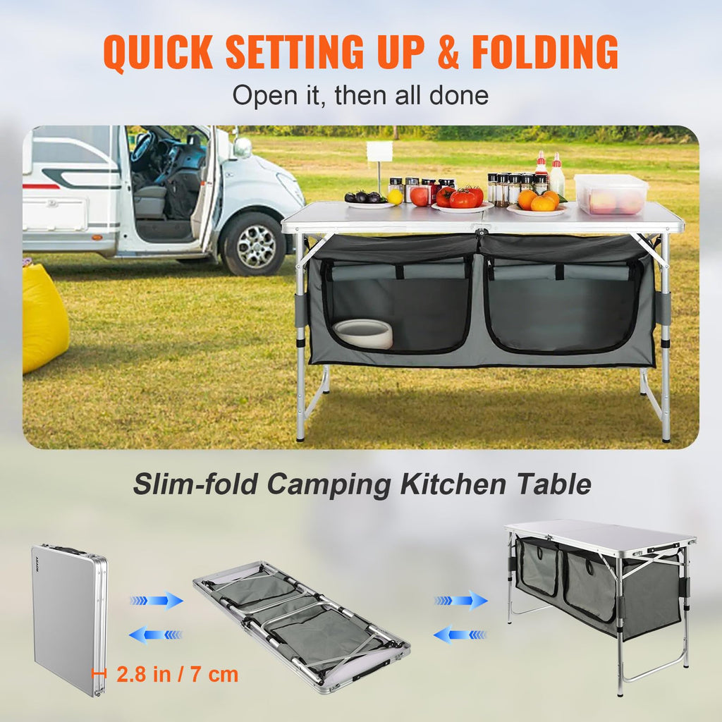 Folding Camping Cooking Table with Storage Organizer K7614