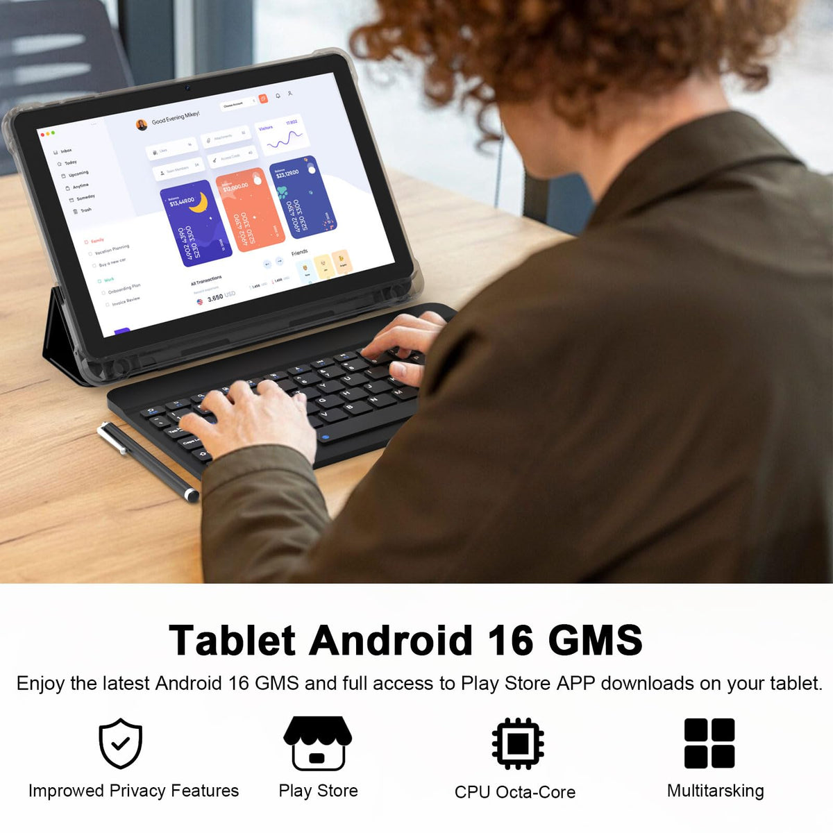 Android 16 Tablet 10 Inch 20GB RAM 128GB ROM Black T418