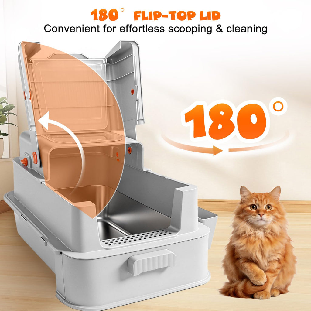 Enclosed Stainless Steel Cat Litter Box with Drawer B851539
