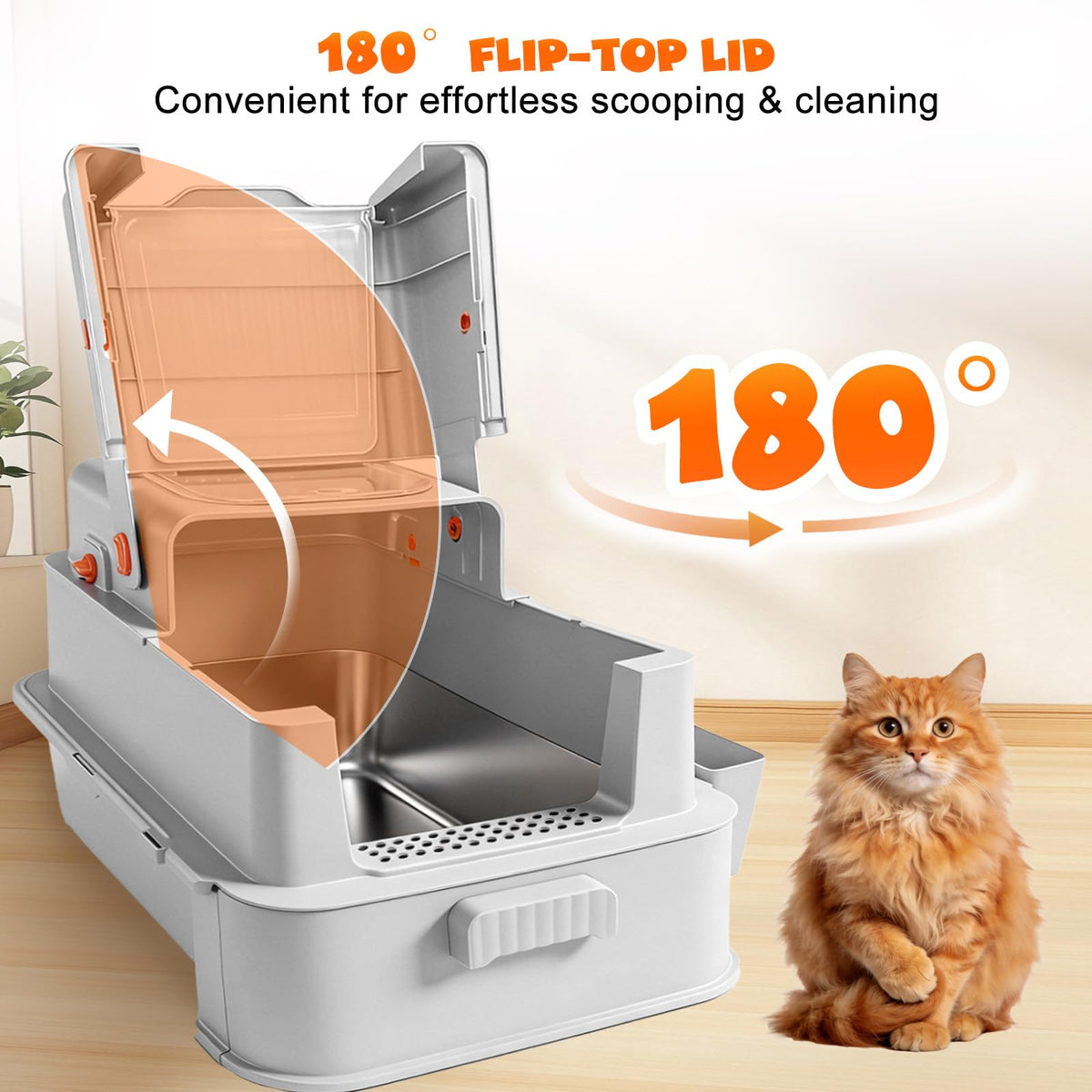 Enclosed Stainless Steel Cat Litter Box with Drawer B851539