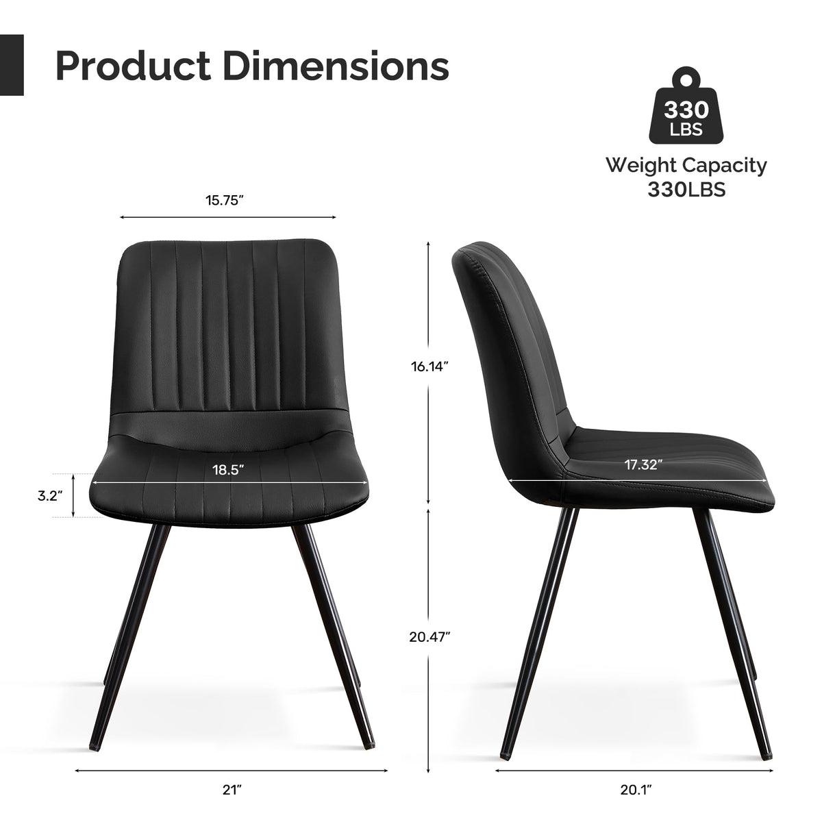 Black Dining Chairs Set of 4 PU Leather Metal Legs L861725