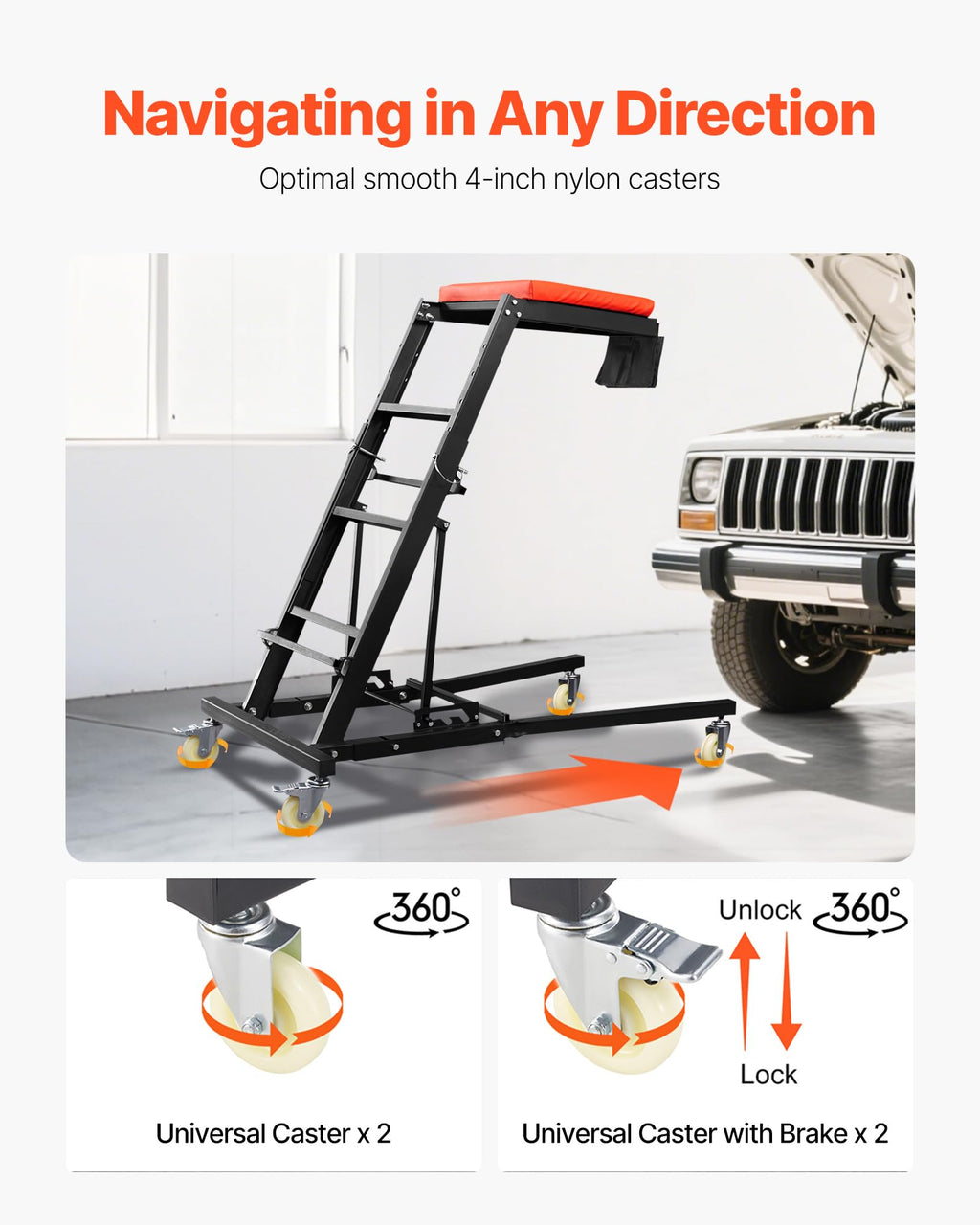 Padded Automotive Creeper with 4 Swivel Wheels B19570