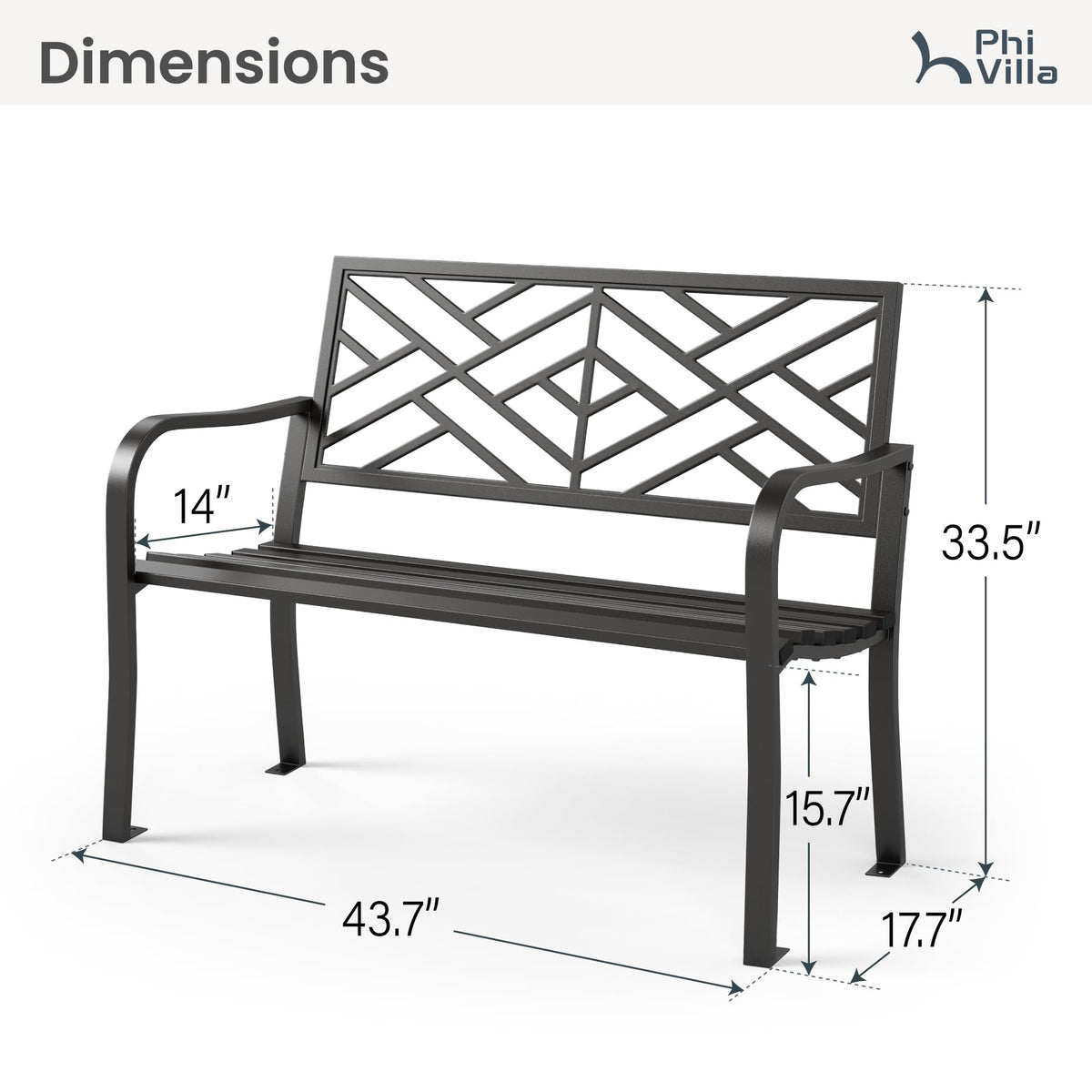 Black 43 Inches Outdoor Garden Bench P9272