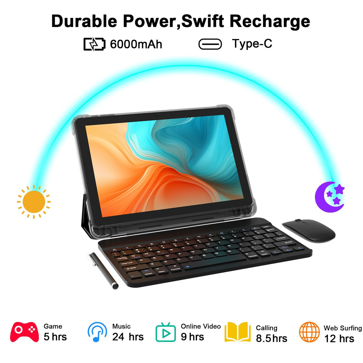 Android 16 Tablet 10 Inch 20GB RAM 128GB ROM Black T418