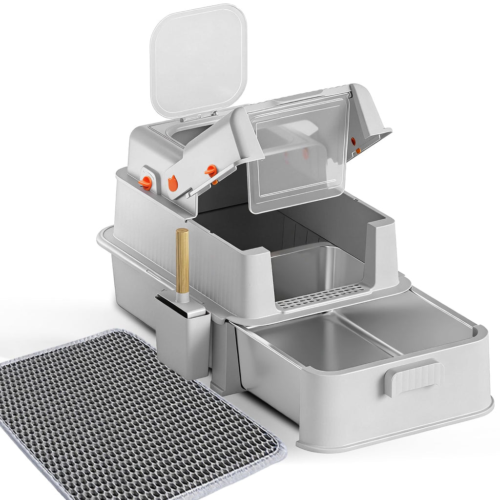 Enclosed Stainless Steel Cat Litter Box with Drawer B851539